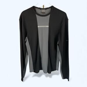 Vintage Nike Sphere Shirt Mens M Black Gray Textured Waffle Knit Long Sleeve